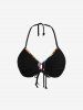 Coconut Tree Ombre Colorblock Print Cinched Tie Halter Bikini Top -  