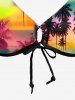 Coconut Tree Ombre Colorblock Print Cinched Tie Halter Bikini Top -  