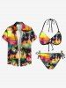 Coconut Tree Ombre Colorblock Print Cinched Tie Halter Bikini Top -  