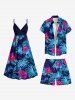 Plus Size Tropical Leaf Hibiscus Flower Print Hawaii Beach Shorts For Men -  