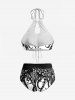 Fashion Octopus Two Tone Print Hawaii Hollow Out Backless Tankini Swimsuit -  