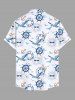 Plus Size Sun Bird Anchor Rudder Print Buttons Pocket Hawaii Cruise Shirt For Men -  