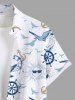 Plus Size Sun Bird Anchor Rudder Print Buttons Pocket Hawaii Cruise Shirt For Men -  