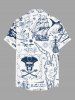 Plus Size Pirate Map Sailboat Compass Print Buttons Pocket Hawaii Cruise Shirt For Men -  
