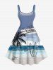 Plus Size Coconut Tree Seascape Sailboat Print Hawaii Tank Dress -  