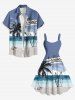 Robe Hawaï Voilier et Noix de Coco Imprimés de Grande Taille - Bleu 2X