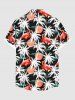 Plus Size Flamingo Coconut Tree Sun Print Buttons Pocket Hawaii Shirt For Men -  