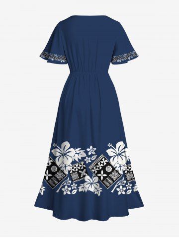 Flower Leaf Geometric Blocks Print Plus Size Matching Hawaii Beach Outfit For Couples