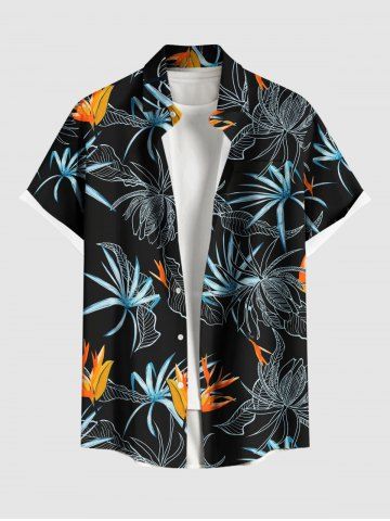 Plus Size Flowers Print Buttons Pocket Hawaii Shirt For Men