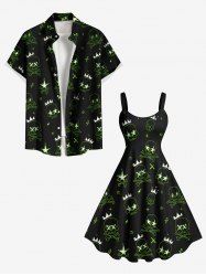 Skull Crown Bone Stars Print Rock and Roll Plus Size Matching Hawaii Beach Outfit For Couples -  