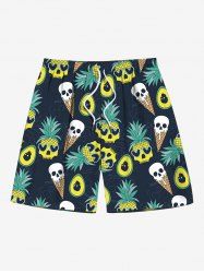 Plus Size Skull Pineapple Avocado Ice Cream Print Hawaii Drawstring Beach Shorts For Men -  