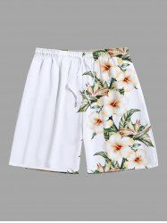 Short de Plage Hawaïen Fleur Feuille D'Hibiscus Imprimée de Grande Taille pour Homme - Blanc 3XL