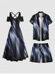Ombre Glitter Light Beam 3D Print Plus Size Matching Outfit For Couples -  