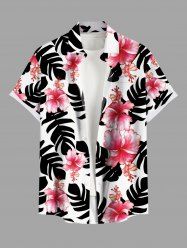 Chemise Imprimé à Feuilles et Fleurs Tropicales Grande Taille avec Poche pour Homme - Blanc M