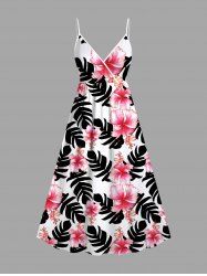Plus Size Tropical Leaves Floral Print Hawaii Surplice A Line Cami Dress -  