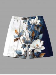 Plus Size Colorblock Flowers Leaf Print Hawaii Beach Shorts For Men -  