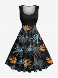 Plus Size Flowers Print Hawaii 1950s Vintage Dress -  
