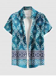 Plus Size Ethnic Graphic Floral Print Hawaii Ombre Button Pocket Shirt For Men -  