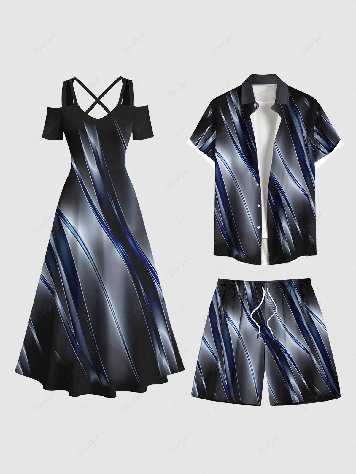 Discount Ombre Glitter Light Beam 3D Print Plus Size Matching Outfit For Couples  