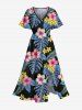 Costume de Plage Grande Taille Imprimé à Fleurs et Feuilles Tropicales - Noir 