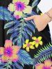 Costume de Plage Grande Taille Imprimé à Fleurs et Feuilles Tropicales - Noir 
