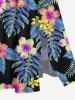 Costume de Plage Grande Taille Imprimé à Fleurs et Feuilles Tropicales - Noir 