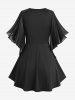 Lace Up Ruffles Butterfly Sleeve T-shirt and Flocking Mesh Leggings Plus Size Outfit -  