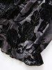 Flower Mesh Flocking Tie Dye Lace Up Ruffles Top and Rose Flower Embossed A Line Skirt Plus Size Outfit -  