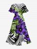 Tenue de plage hawaïenne assortie grande taille à imprimé ethnique, motif feuilles tropicales et fleurs, pour couples - Pourpre  