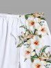 Tenue de Plage à Imprimé Fleurs et Feuilles Tropicales Grande-Taille pour Couples - NOIR 