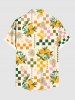 Plus Size Flower Leaf Lemon Colorblock Plaid Print Hawaii Button Pocket Shirt For Men -  