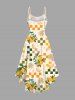 Robe Rétro Asymétrique à Bretelle à Carreaux Fleur et Feuille Imprimées en Blocs de Couleurs de Grande Taille - Deep Yellow 2X