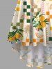 Robe Rétro Asymétrique à Bretelle à Carreaux Fleur et Feuille Imprimées en Blocs de Couleurs de Grande Taille - Deep Yellow 2X