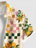 Plus Size Flower Leaf Lemon Colorblock Plaid Print Hawaii Button Pocket Shirt For Men -  