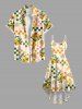 Plus Size Flower Leaf Lemon Colorblock Plaid Print Hawaii High Low Asymmetric Cami Dress -  