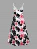 Plus Size Tropical Leaves Floral Print Hawaii Surplice A Line Cami Dress -  