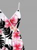 Plus Size Tropical Leaves Floral Print Hawaii Surplice A Line Cami Dress -  