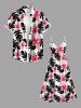 Plus Size Tropical Leaves Floral Print Hawaii Surplice A Line Cami Dress -  