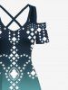 Plus Size Ethnic Graphic Floral Dip Dye Ombre Print Hawaii Cold Shoulder Crisscross A Line Maxi Dress -  