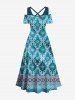 Plus Size Ethnic Graphic Floral Print Hawaii Ombre Cold Shoulder Crisscross A Line Maxi Dress -  