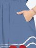 Plus Size Floral Sea Waves Print Hawaii Split Pocket A Line Midi Dress -  