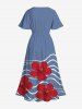 Plus Size Floral Sea Waves Print Hawaii Split Pocket A Line Midi Dress -  