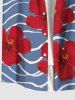 Plus Size Floral Sea Waves Print Hawaii Button Pocket Shirt For Men -  