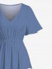 Plus Size Floral Sea Waves Print Hawaii Split Pocket A Line Midi Dress -  