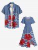 Plus Size Floral Sea Waves Print Hawaii Split Pocket A Line Midi Dress -  