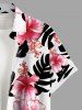 Plus Size Tropical Leaves Floral Print Hawaii Button Pocket Shirt For Men -  