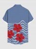 Plus Size Floral Sea Waves Print Hawaii Button Pocket Shirt For Men -  