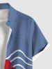Plus Size Floral Sea Waves Print Hawaii Button Pocket Shirt For Men -  
