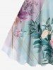 Plus Size Floral Leaf Branch Contrast Two Tone Print Hawaii A Line Tank Dress -  