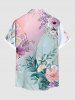Plus Size Floral Leaf Branch Contrast Two Tone Print Hawaii Button Pocket Shirt For Men -  